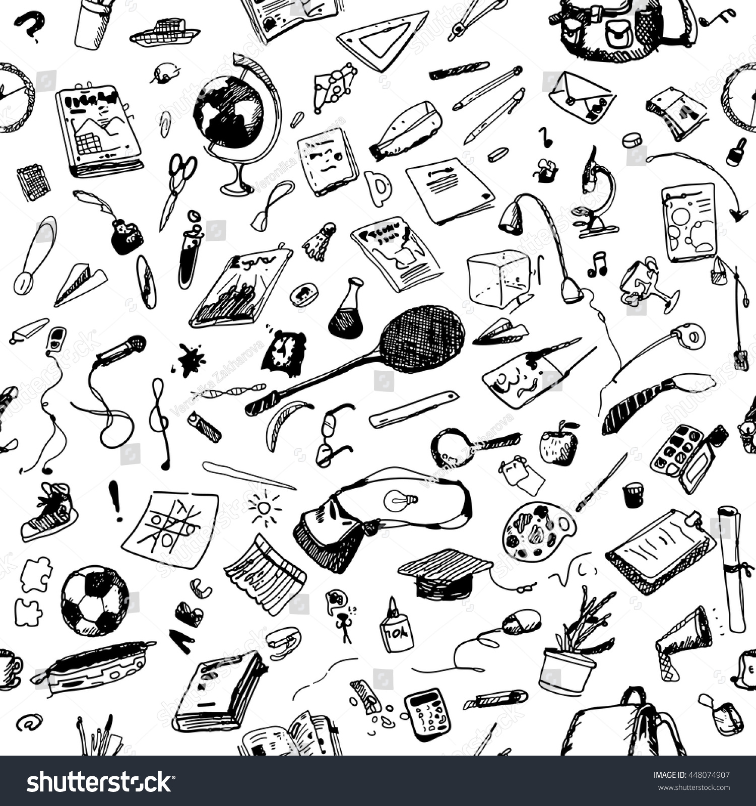 Hand Drawn Doodle School Objects Seamless Stock Vector Royalty Free