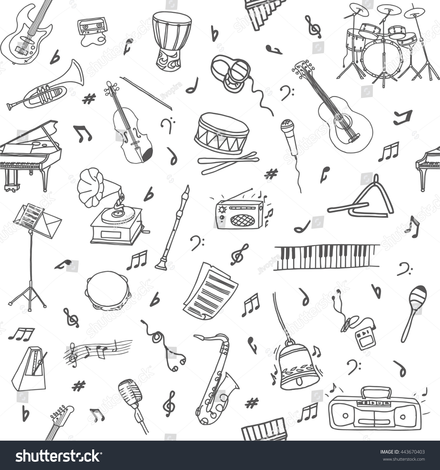 Handdrawn Doodle Seamless Pattern Different Musical Stock Vector ...