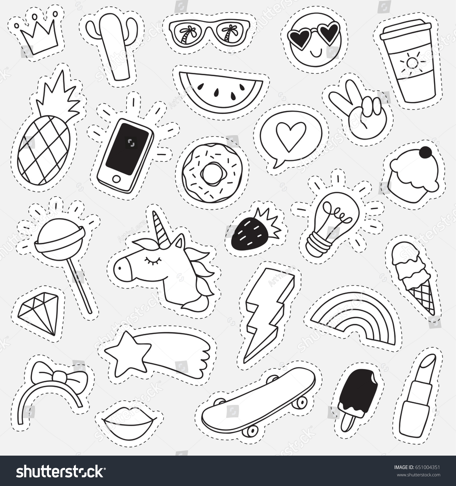 Handdrawn Doodle Stickers Stock Vector (Royalty Free) 651004351 ...