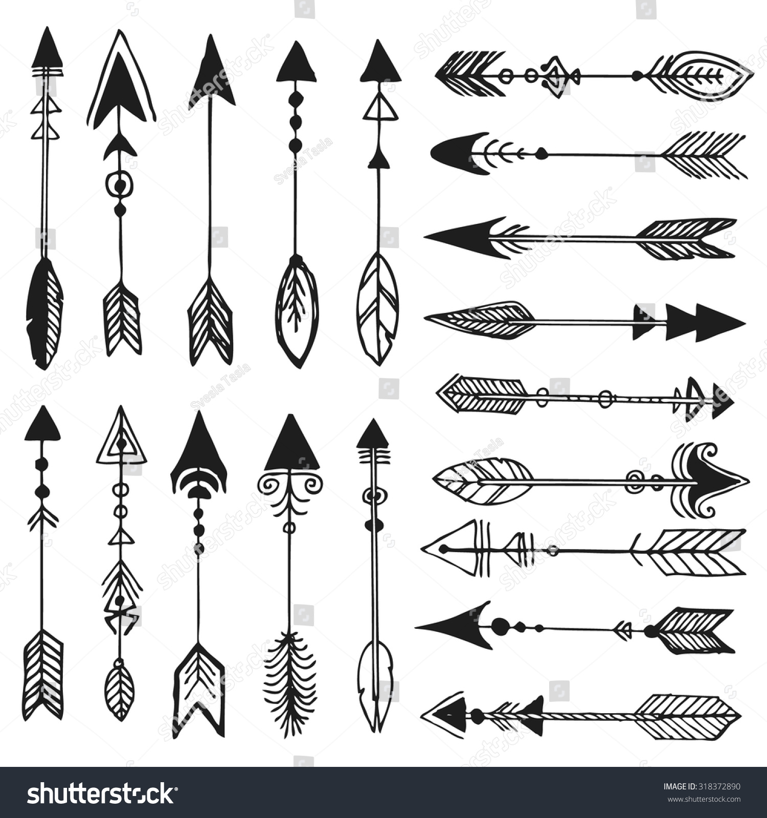 Hand Drawn Doodle Tribal Arrows. Hipster Style. Vintage Ethnic Indian ...