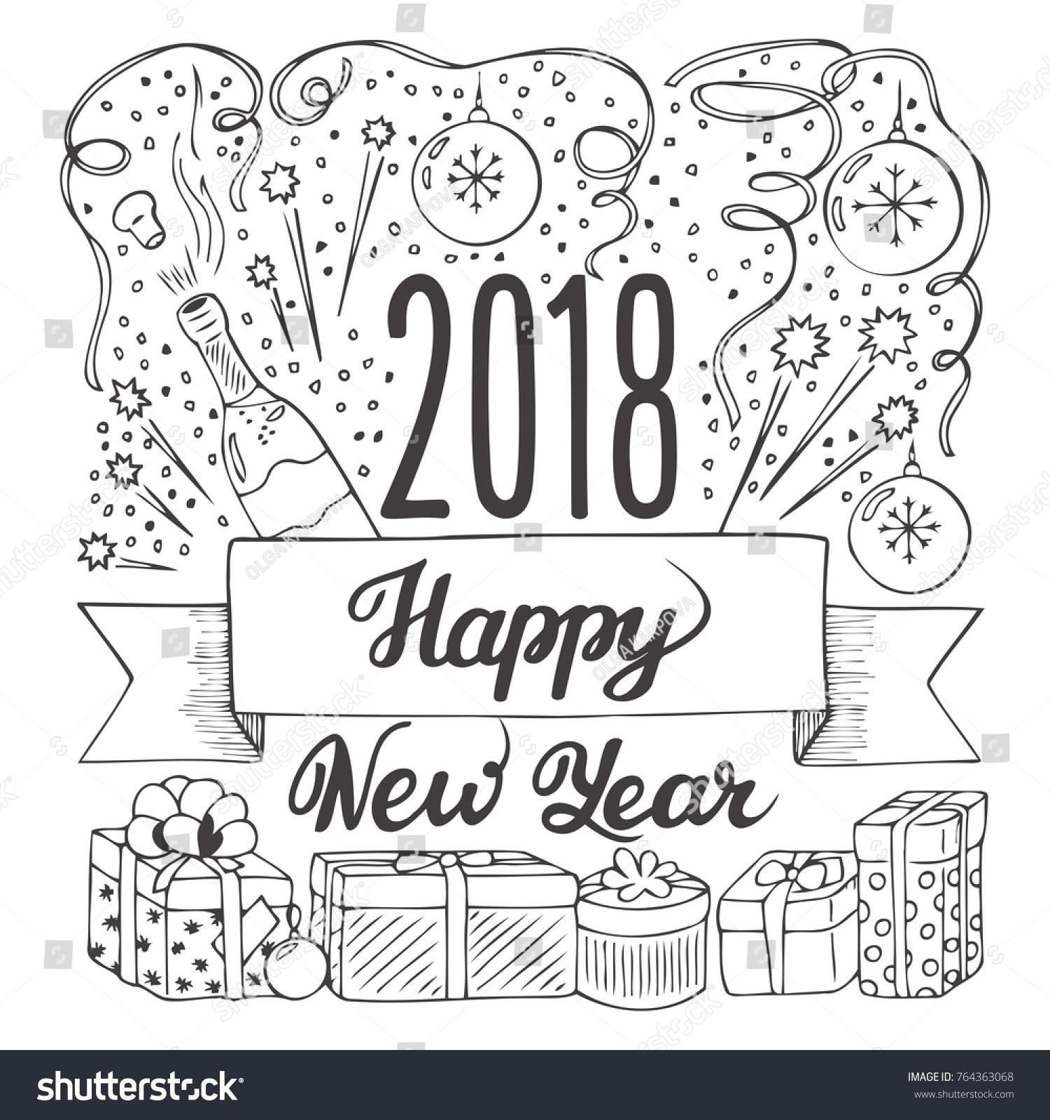 Hand Drawn Doodle Lettering Happy New Stock Vector Royalty Free