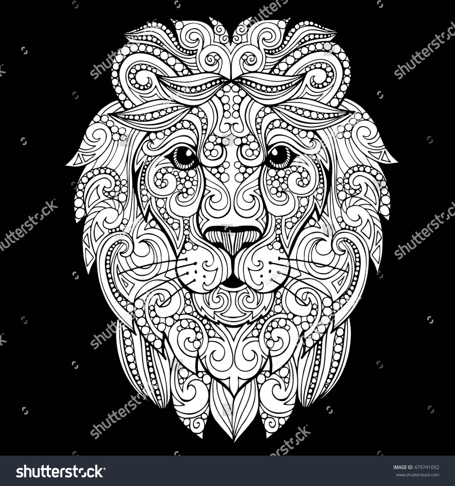 Hand Drawn Doodle Zentangle Lion Illustration のベクター画像素材 ロイヤリティフリー