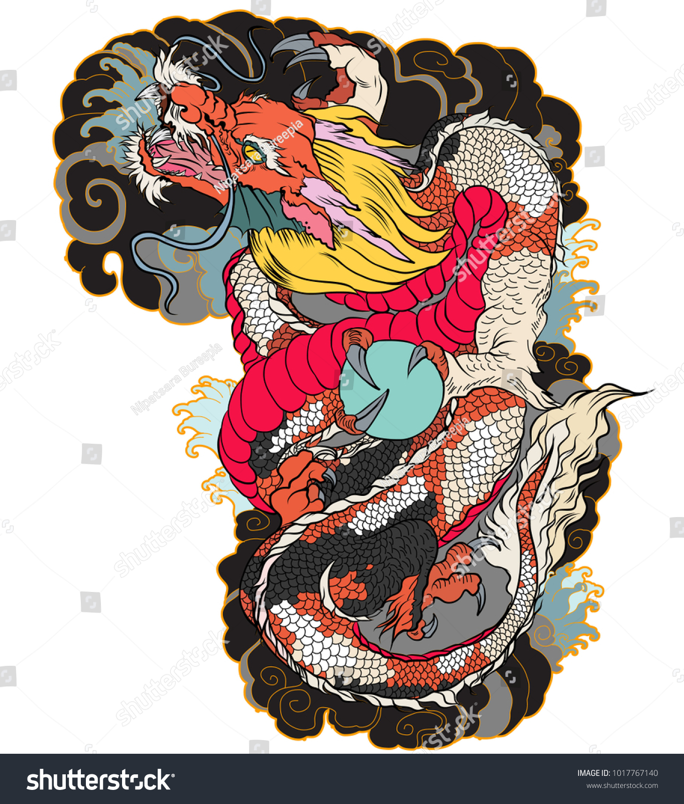 Hand Drawn Dragon Tattoo Coloring Book Stock Vector (Royalty Free ...