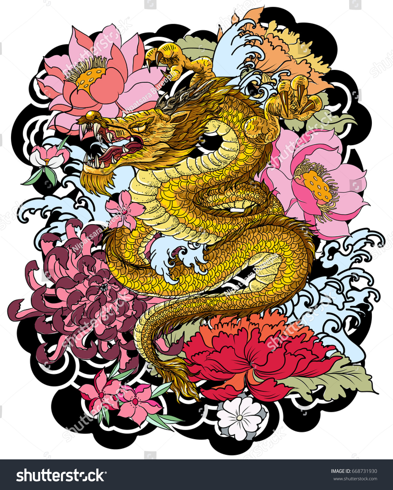 Hand Drawn Dragon Tattoo Coloring Book Stock Vector (Royalty Free ...