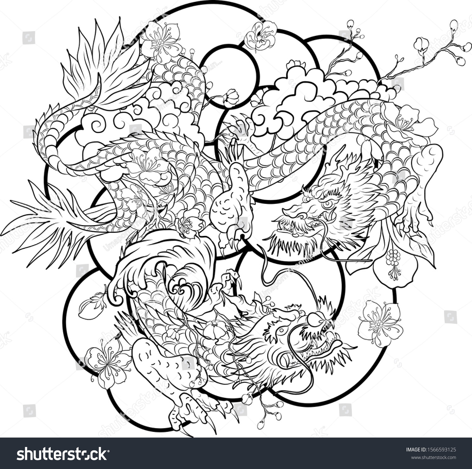 Hand Drawn Dragon Tattoo Coloring Book Stock Vector Royalty Free 1566593125