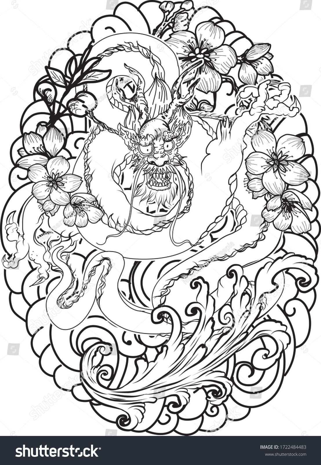 Download Hand Drawn Dragon Tattoo Coloring Book Stock Vector Royalty Free 1722484483