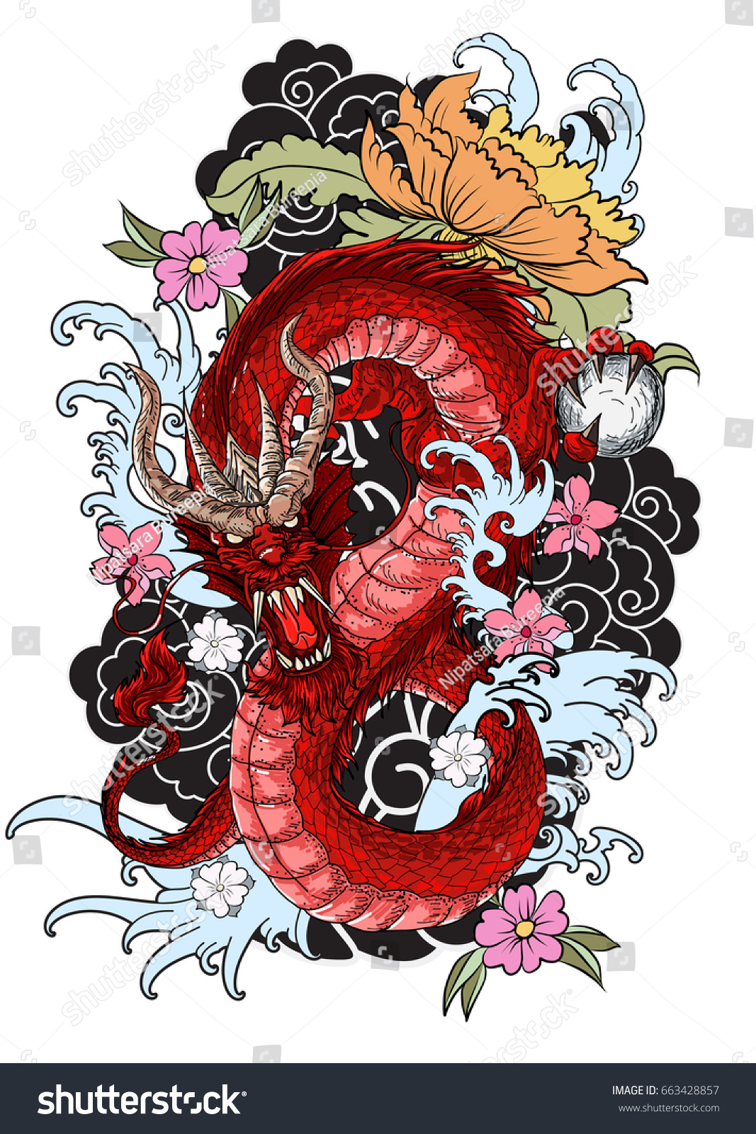 Download Hand Drawn Dragon Tattoo Coloring Book Stock Vector Royalty Free 663428857