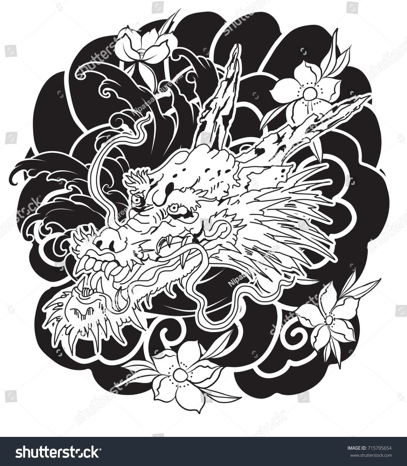 Hand Drawn Dragon Tattoo Coloring Book Vetor Stock Livre De Direitos 715795654 Shutterstock 2325