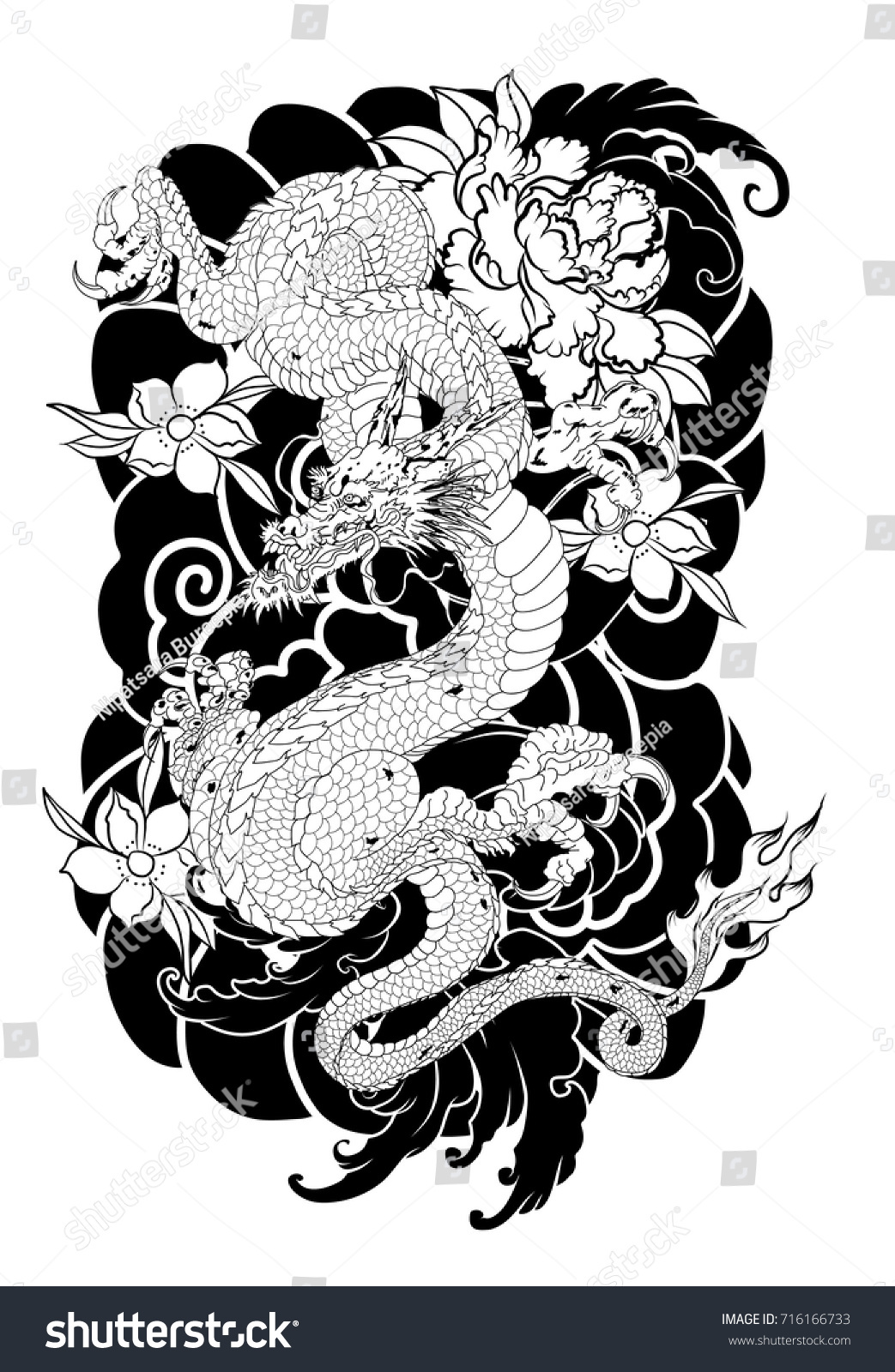 Download Hand Drawn Dragon Tattoo Coloring Book Stock Vector Royalty Free 716166733