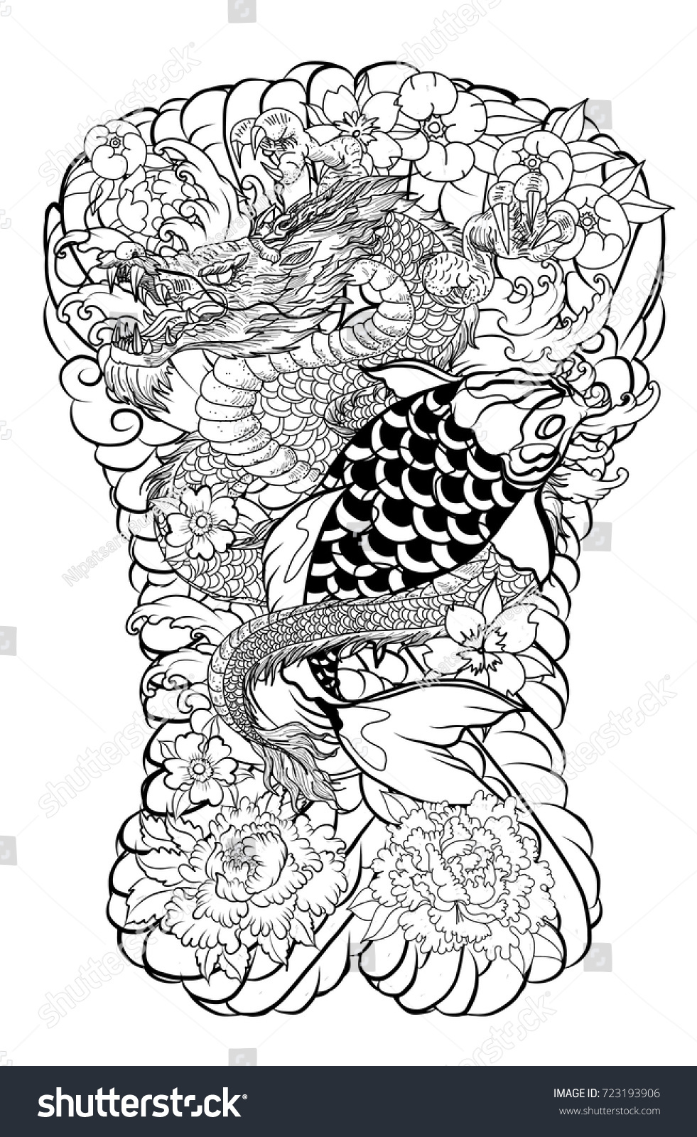 Download Hand Drawn Dragon Tattoocoloring Book Japanese Stock Vector Royalty Free 723193906