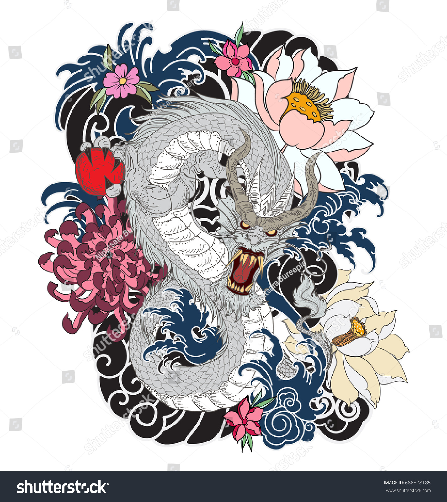 hand drawn dragon tattoo design coloring stock vector 666878185 hand drawn dragon tattoo design coloring stock vector 666878185