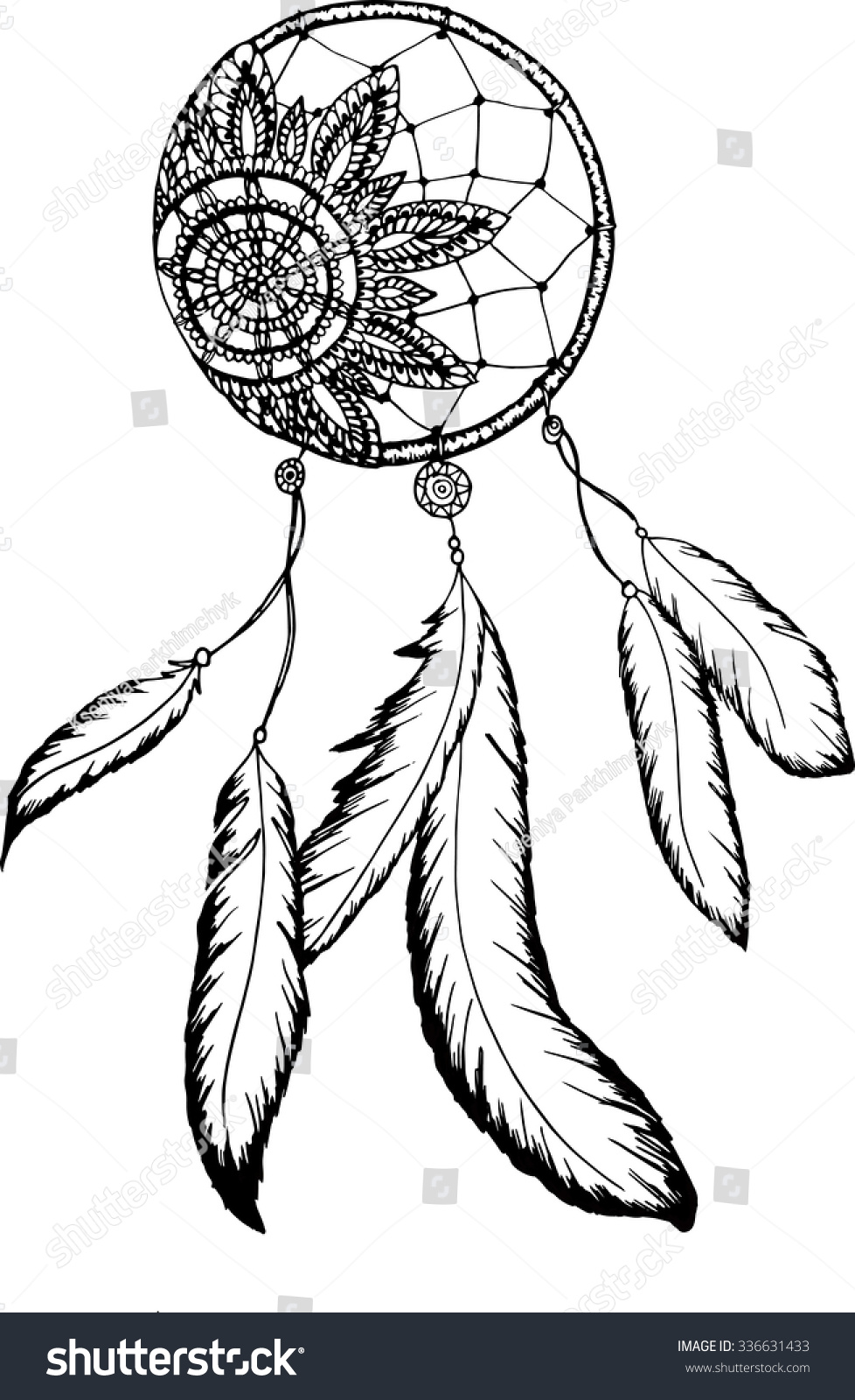 Handdrawn Dreamcatcher Feathers Ethnic Illustration Tribal Stock Vector ...