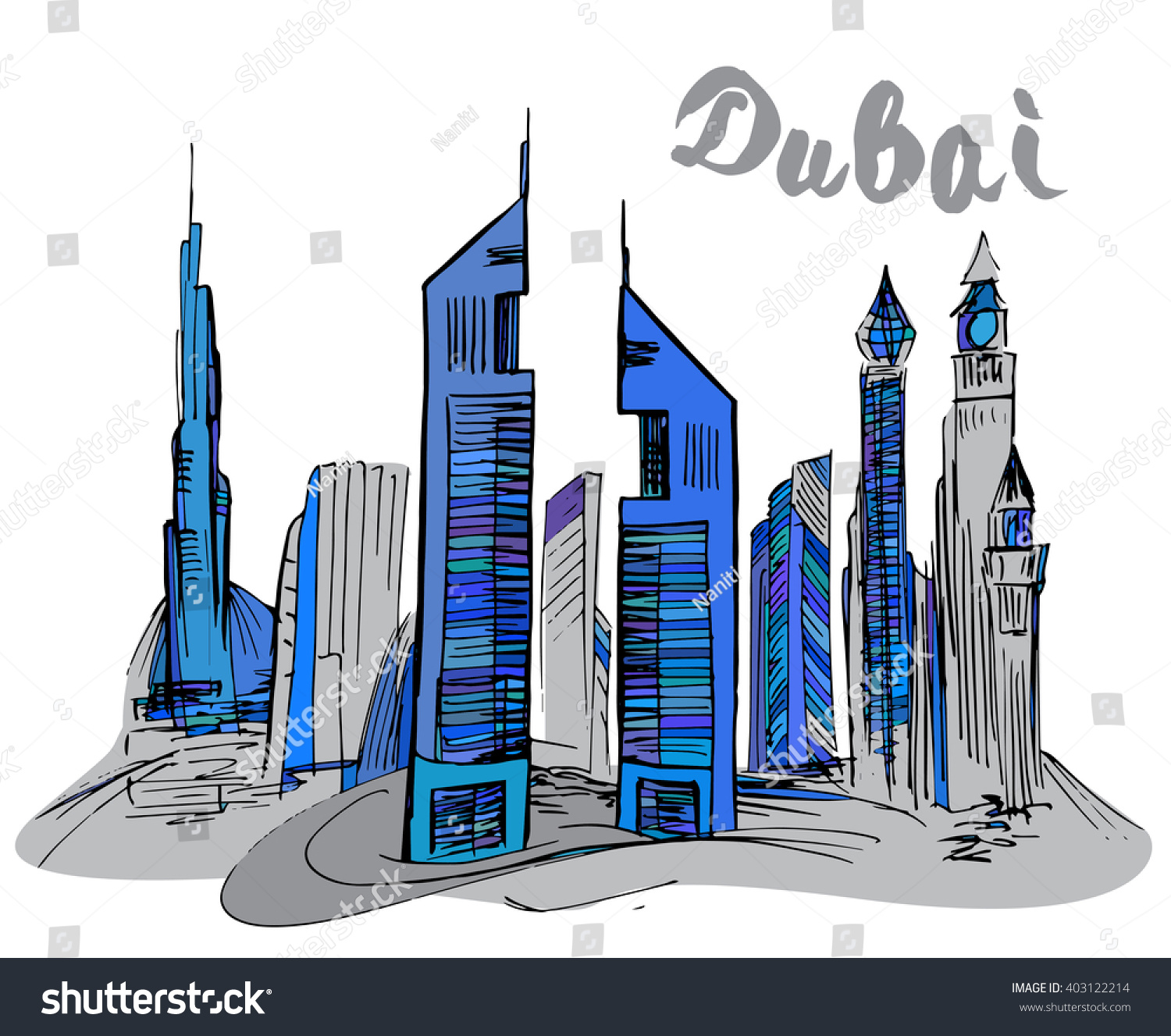 Curated visual reference: Hand Drawn Dubai Skyscraper Stock Vector Royalty Free 403122214 Photo Inspiration