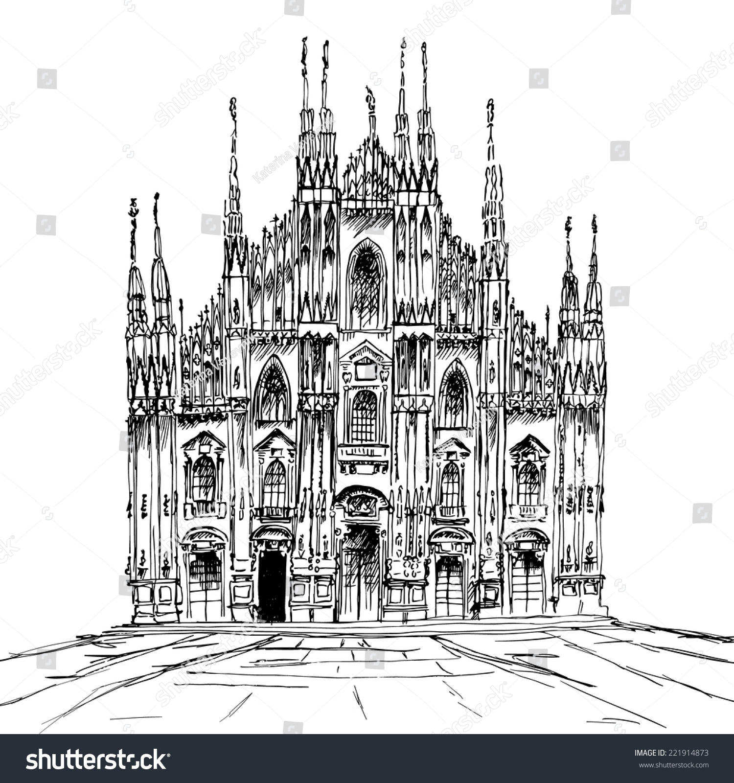 Hand Drawn Duomo Stock Vector Illustration 221914873 : Shutterstock