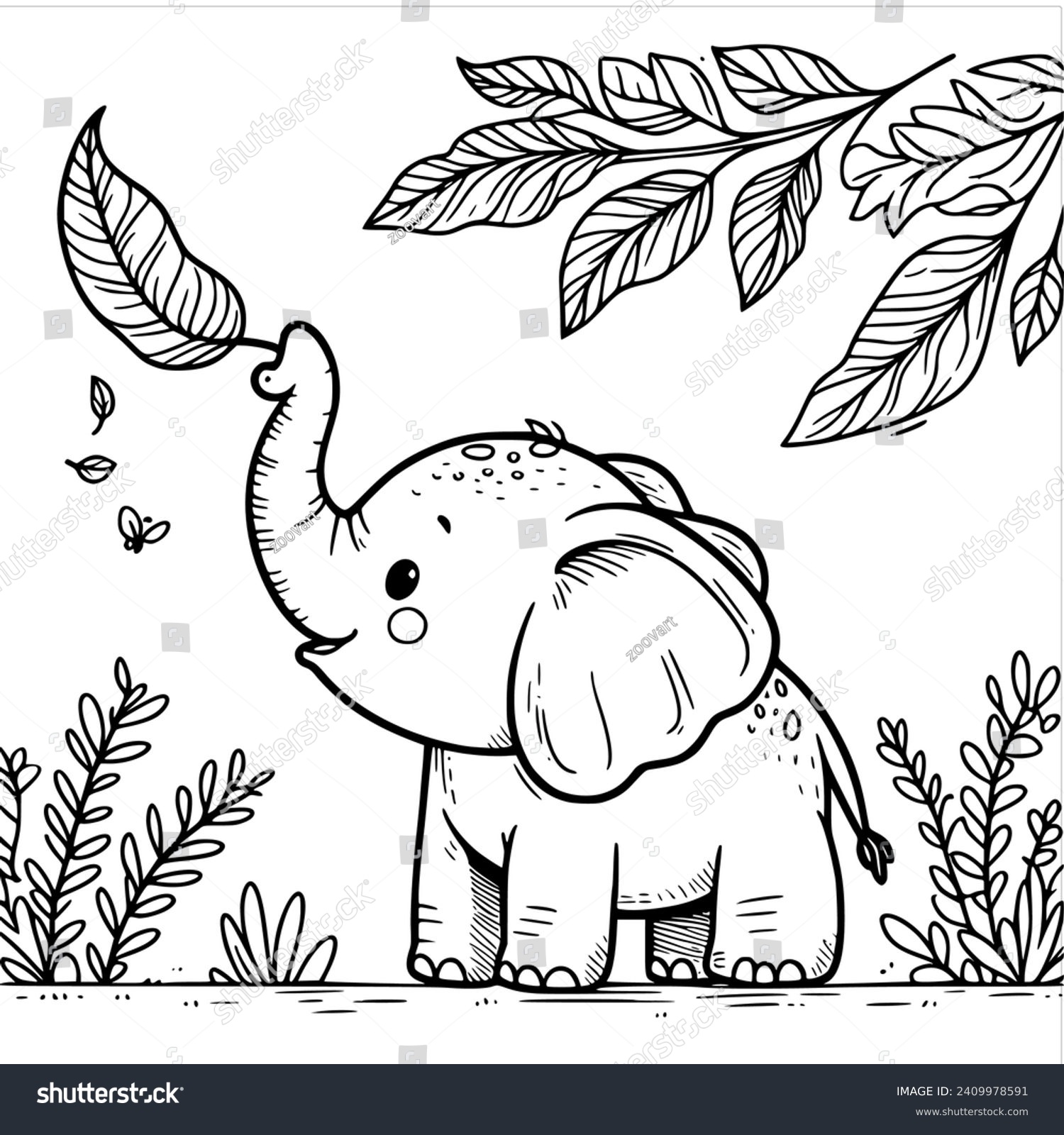 SVG of hand drawn elephant  coloring book illustration svg