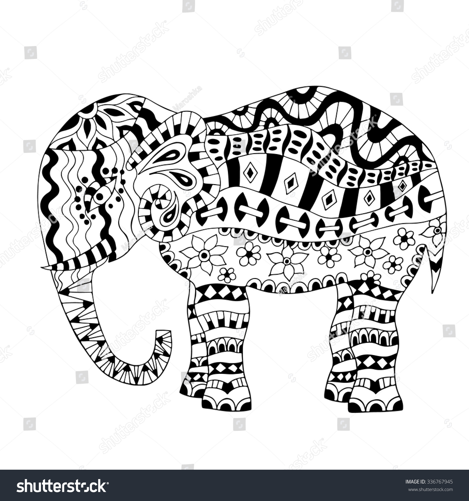 Hand drawn elephant coloring page Coloring book page for adults joy to order children