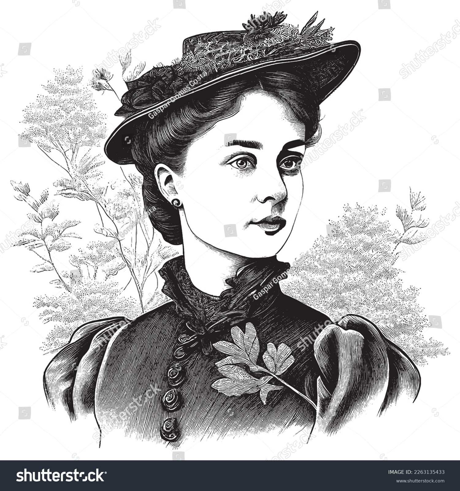 SVG of Hand Drawn Engraving Pen and Ink Lady in Victorian Era Vintage Vector Illustration svg