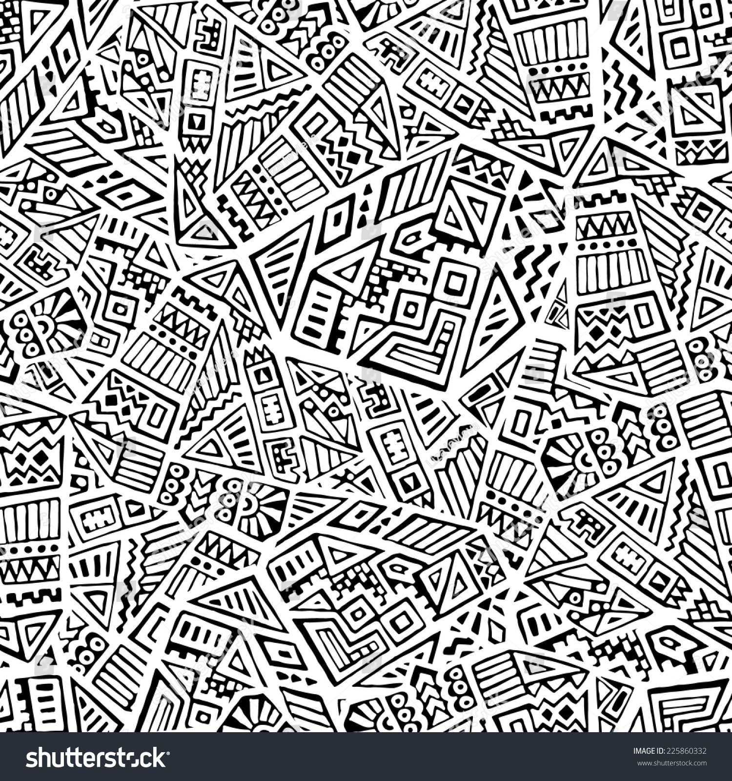 Hand Drawn Ethnic Seamless Pattern Tribal Stock Vector 225860332 ...