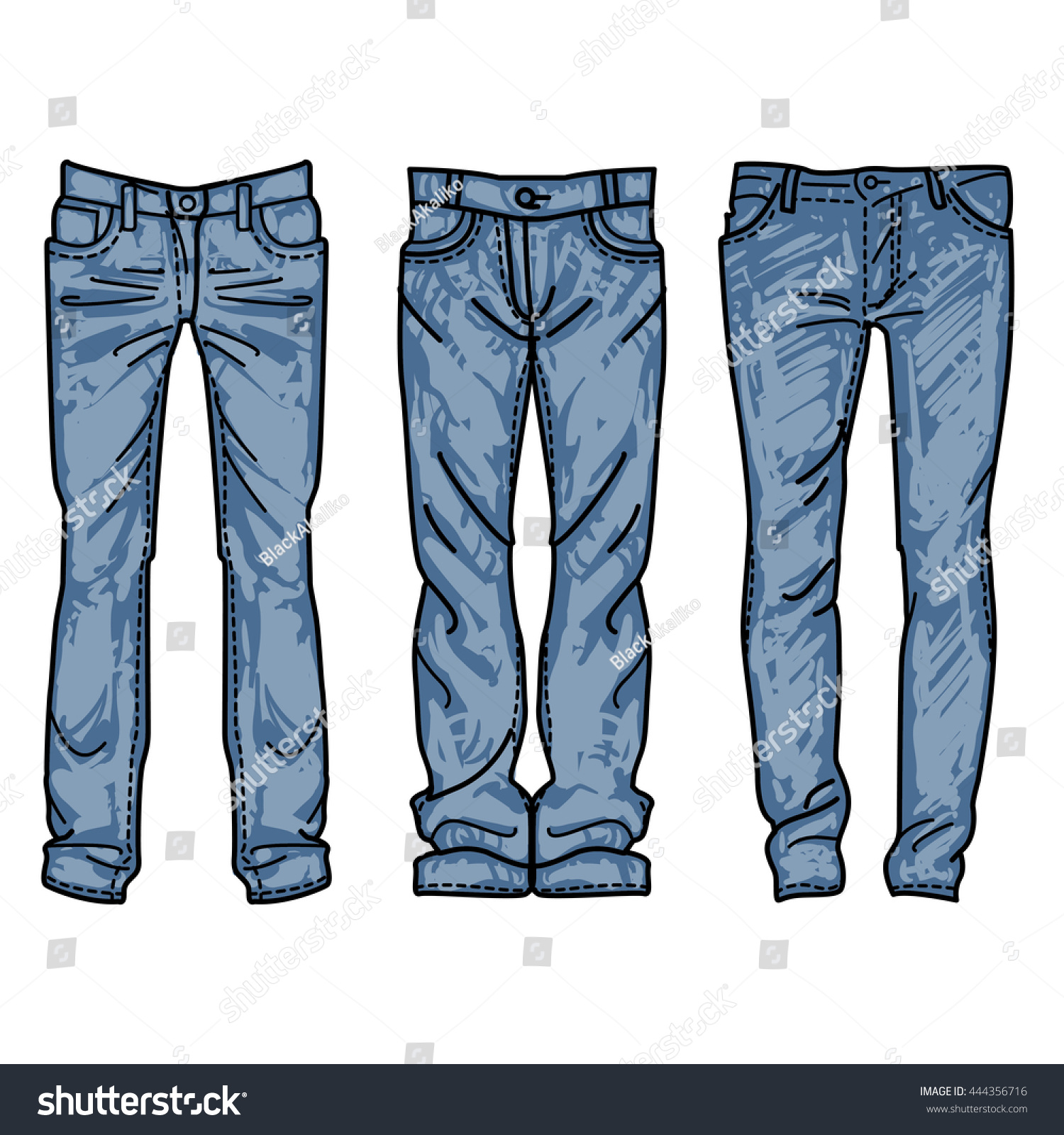 Hand Drawn Fashion Collection Mens Jeans Stock Vector 444356716 ...