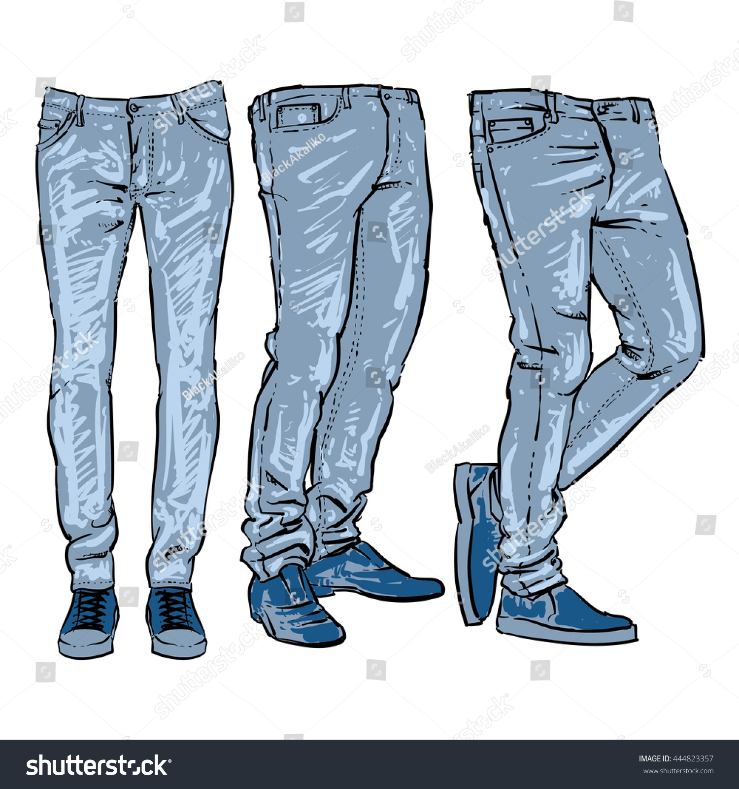 Hand Drawn Fashion Design Mens Jeans Stock Vector 444823357 - Shutterstock