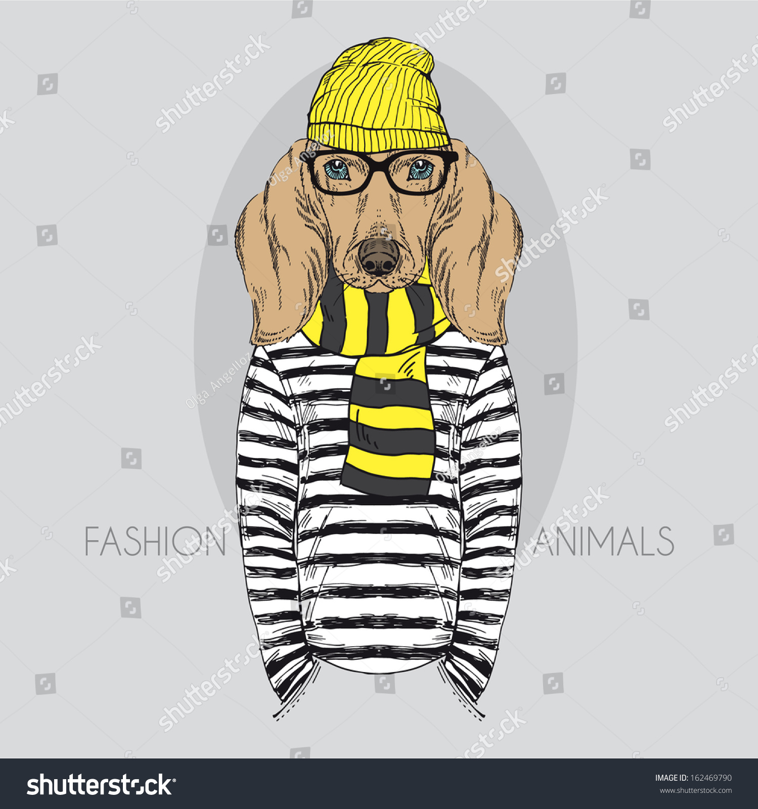 Hand Drawn Fashion Illustration Doggy Hipster Stock Vector (Royalty ...