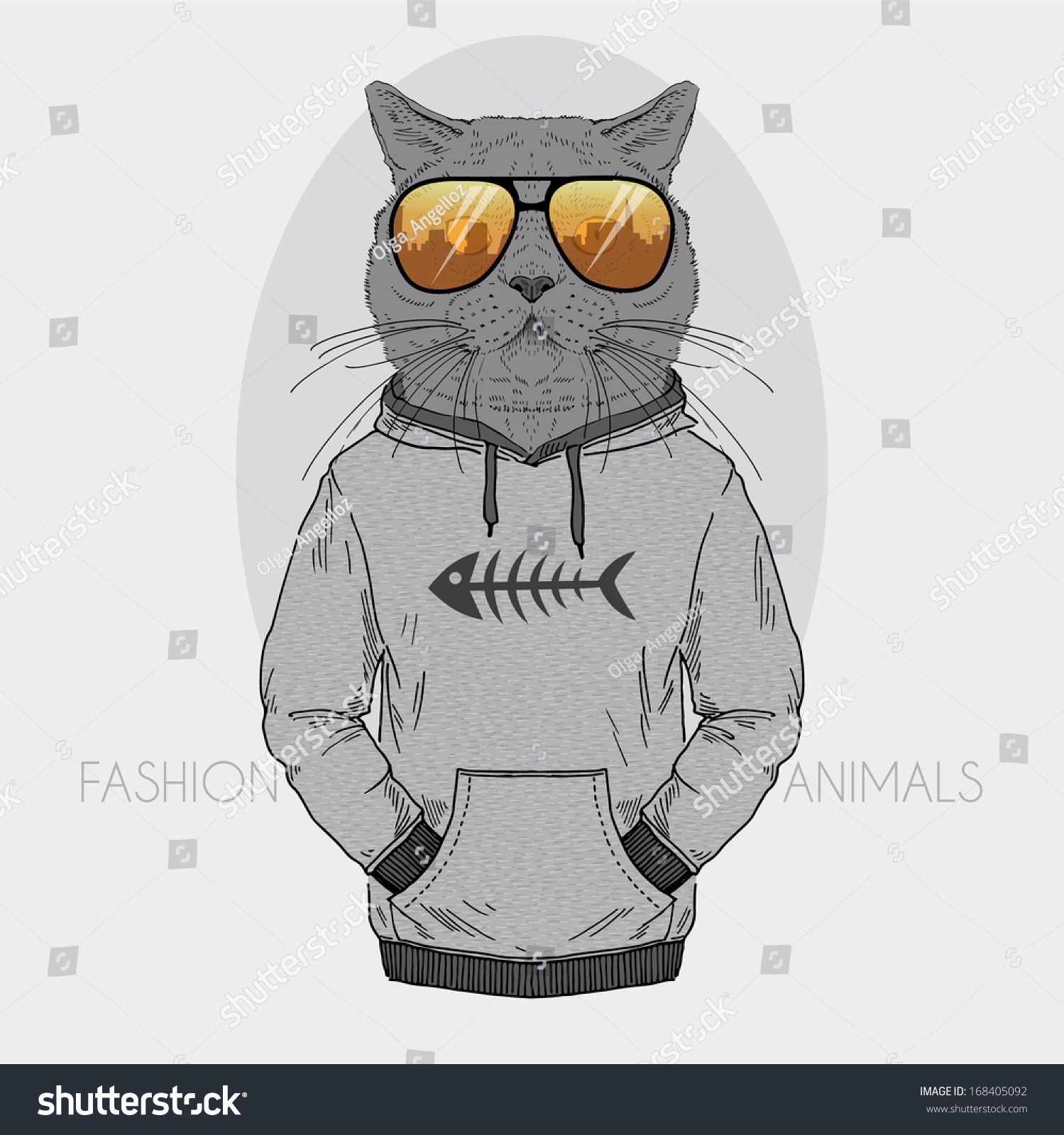 SVG of Hand Drawn Fashion Illustration of dressed up cat, City Look, in colors svg