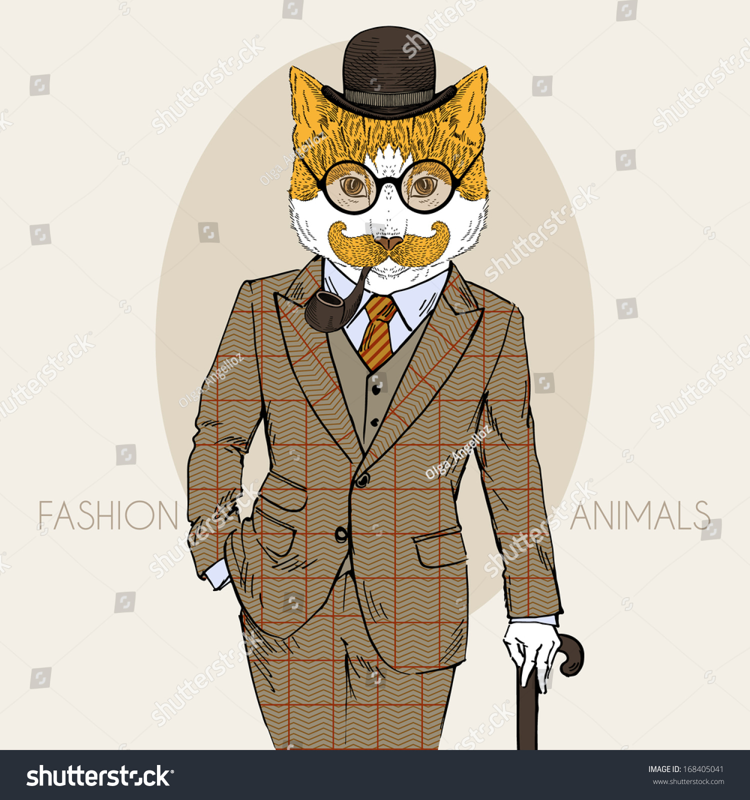 Hand Drawn Fashion Illustration Of Dressed Up Cat, In Colors ...