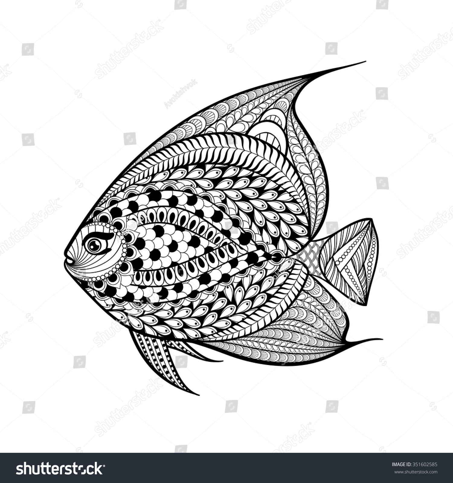 Hand Drawn Fish Zentangle Style Patterned Stock Vector 351602585 ...