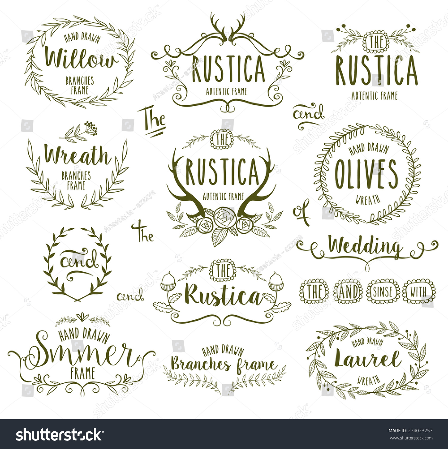 Hand Drawn Floral Frames Rustic Style 274023257 Hand Drawn Floral Frames Rustic Style 274023257