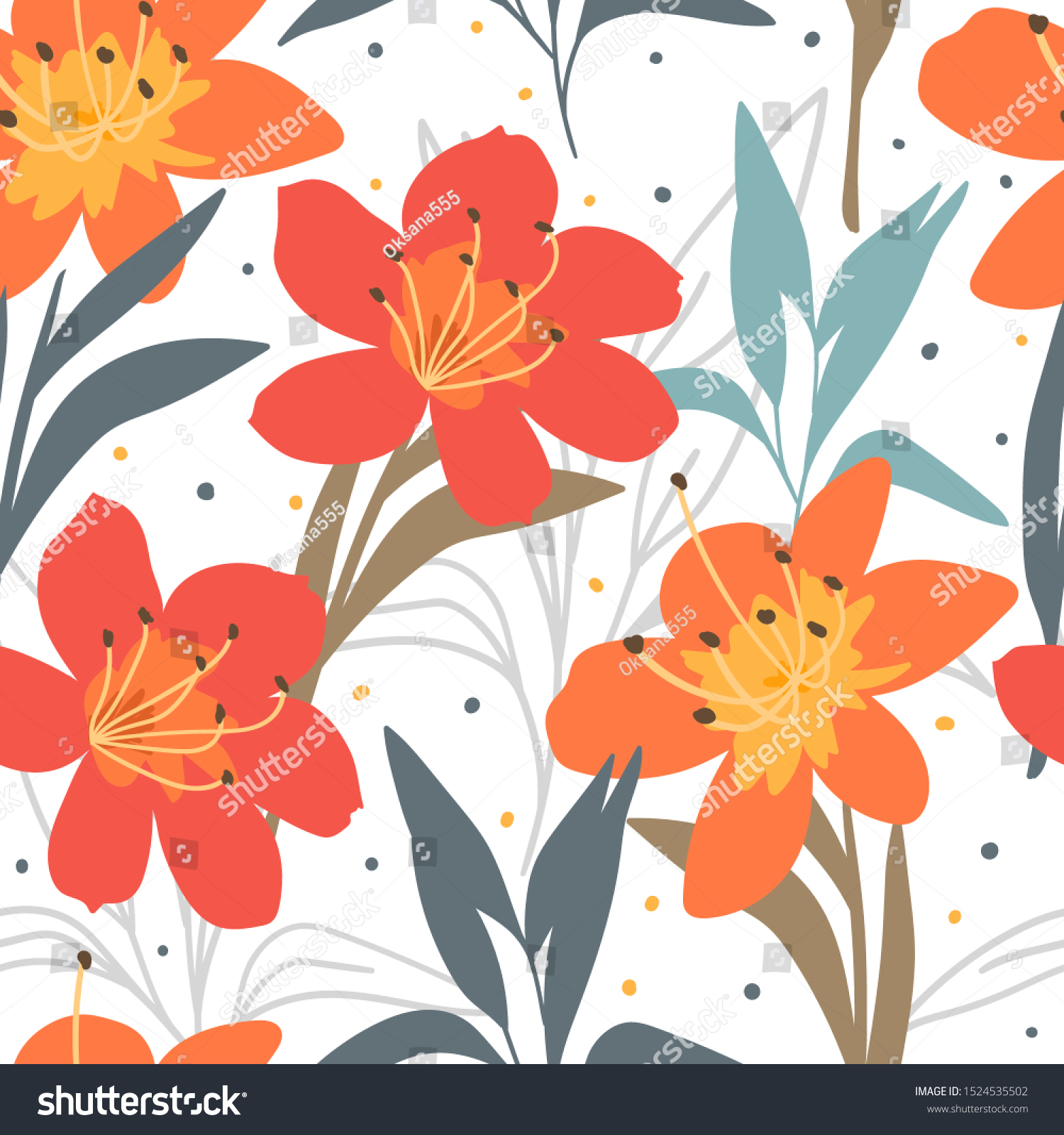 Hand Drawn Floral Seamless Pattern Print Stock Vector Royalty Free 1524535502