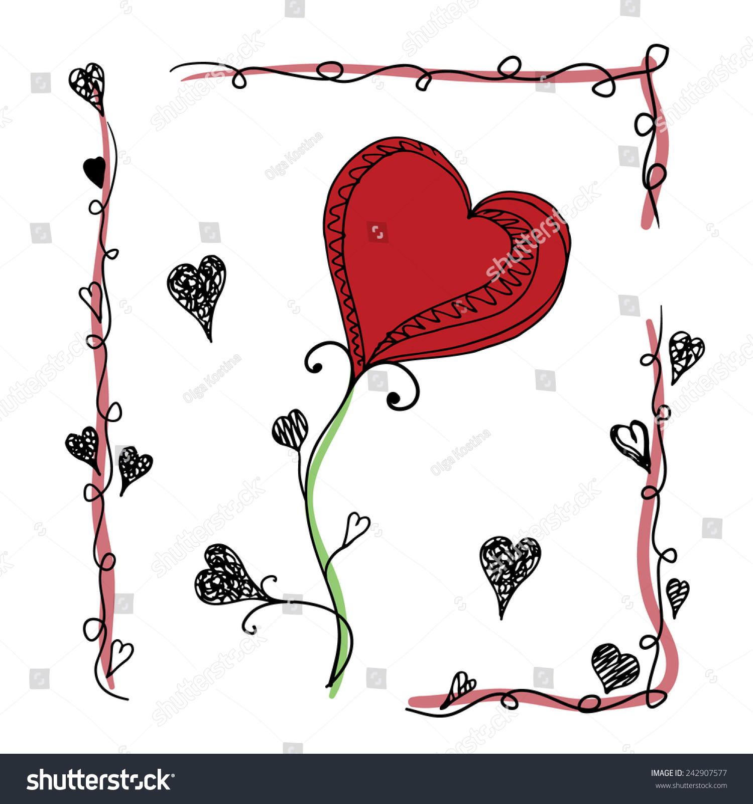 Hand Drawn Flower-Hearts Sketch Stock Vector Illustration 242907577