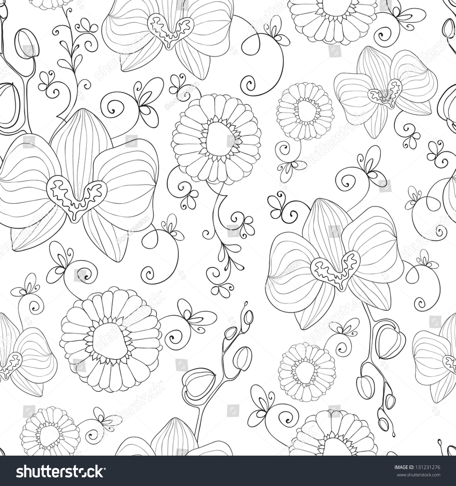 Hand Drawn Flowers . Seamless Pattern. Stock Vector Illustration ...