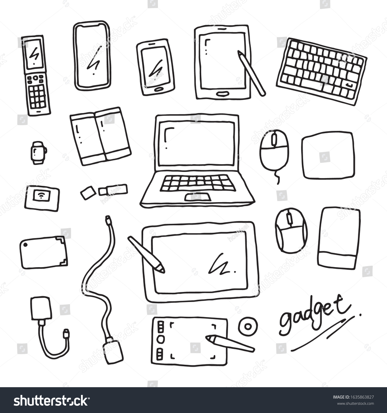 Hand Drawn Gadget Line Drawing Vector Stock Vector (Royalty Free ...