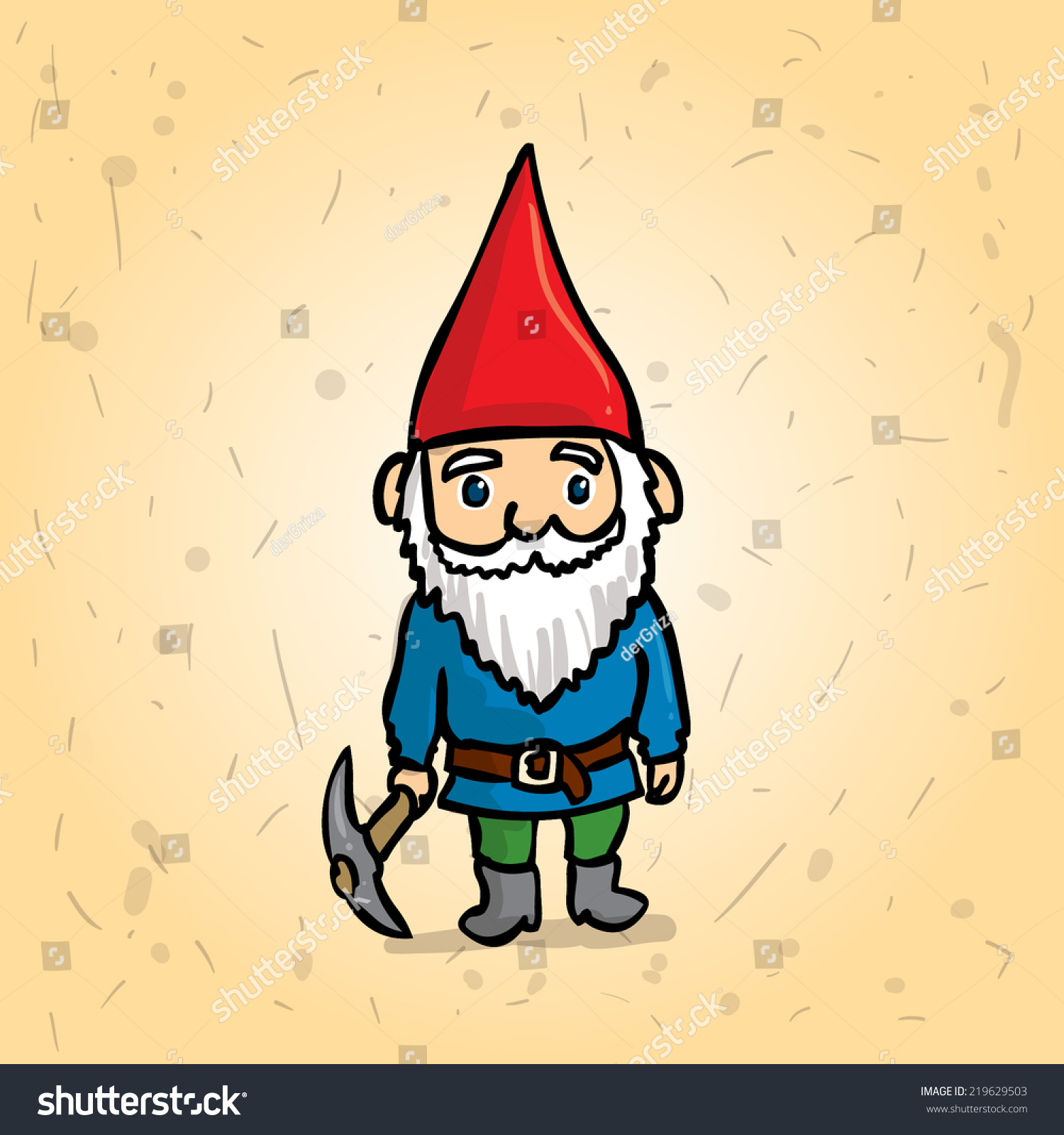 Hand Drawn Garden Gnome Pick His Stock Vector Royalty Free 219629503