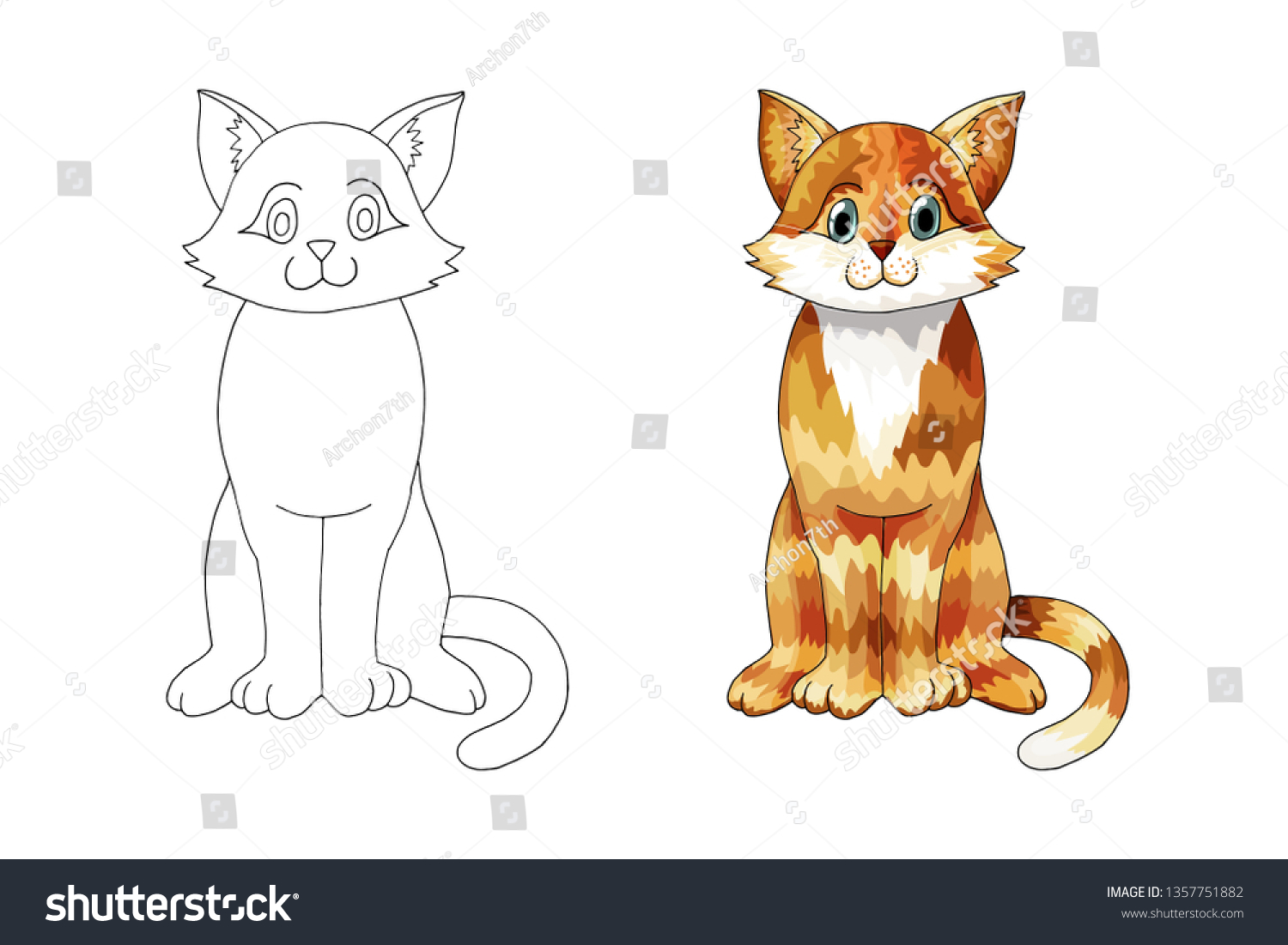 Hand Drawn Ginger Cartoon Cat Orange Stock Vector (Royalty Free ...