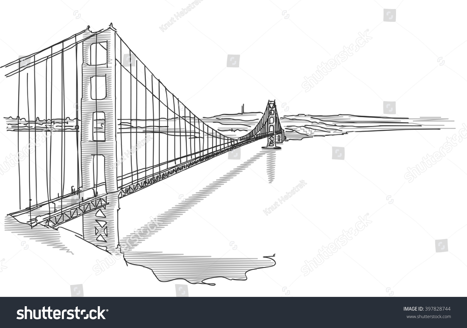 Hand Drawn Golden Gate Bridge Two Stock Vector (Royalty Free) 397828744