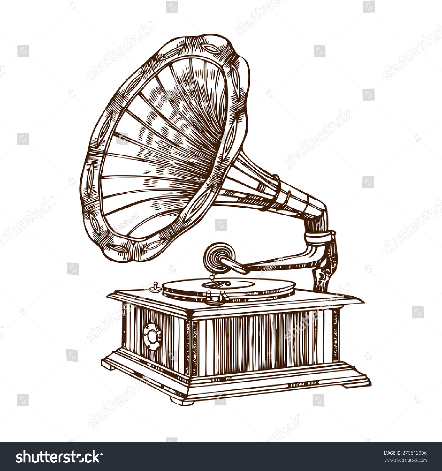 Hand Drawn Gramophone In Vector. Vintage Gramophone Isolated On White ...