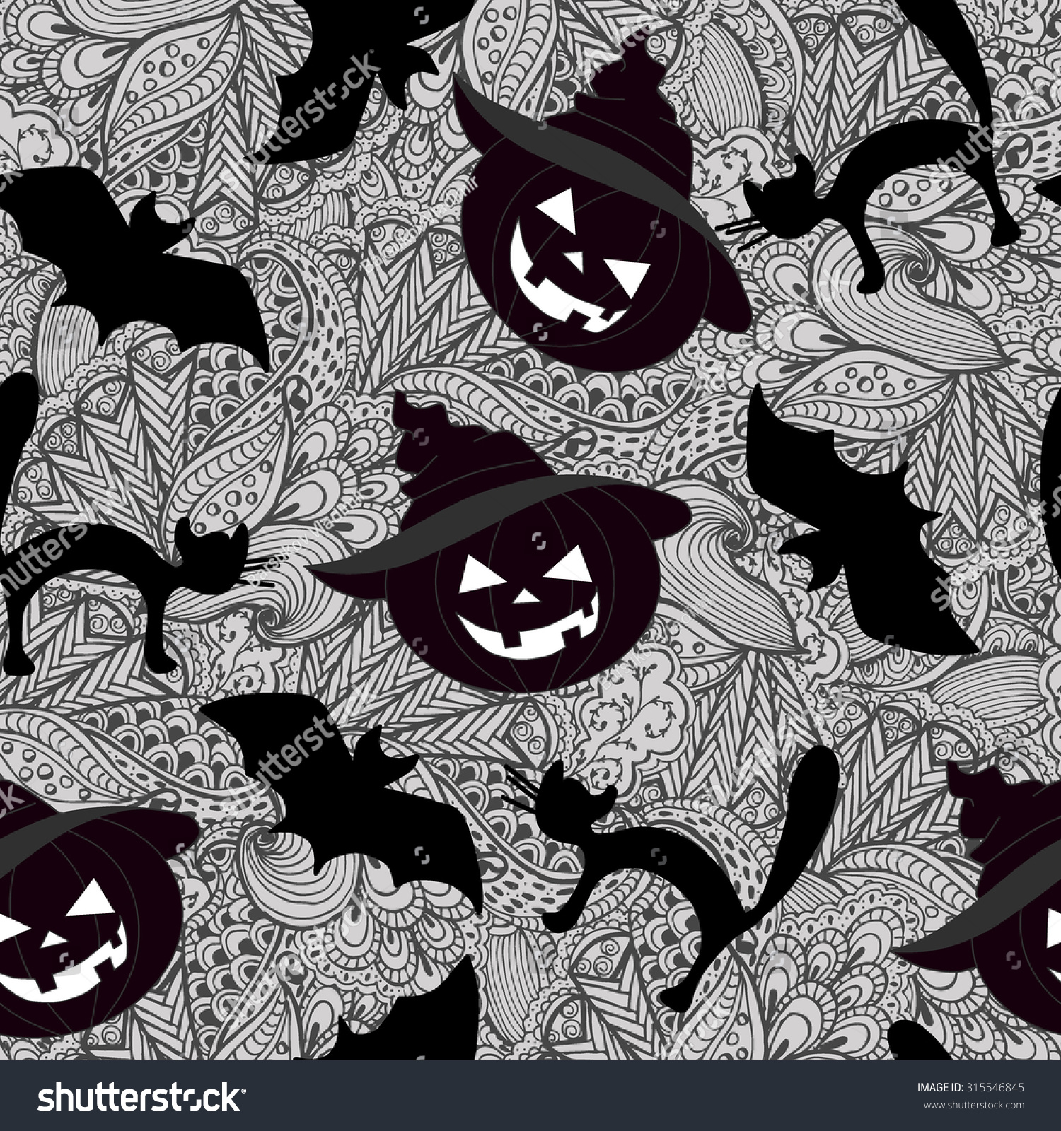 Hand Drawn Halloween Zentangle Pattern Pumpkin Stock Vector 315546845 ...