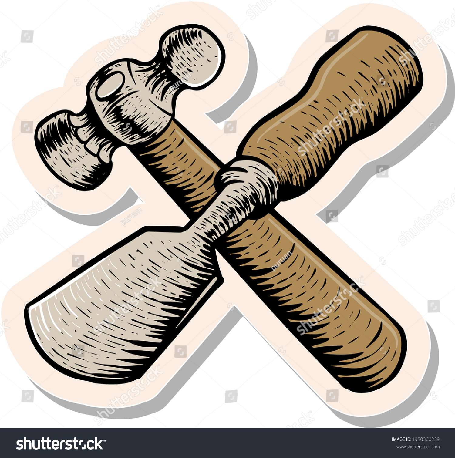 SVG of Hand drawn hammer and chisel icon woodworking tool in sticker style vector illustration svg