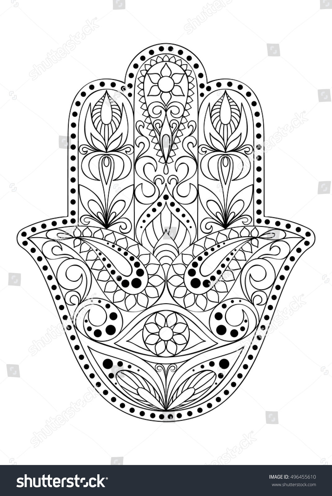 Hand Drawn Hamsa Symbol Eastern Floral Stock Vector 496455610 ...