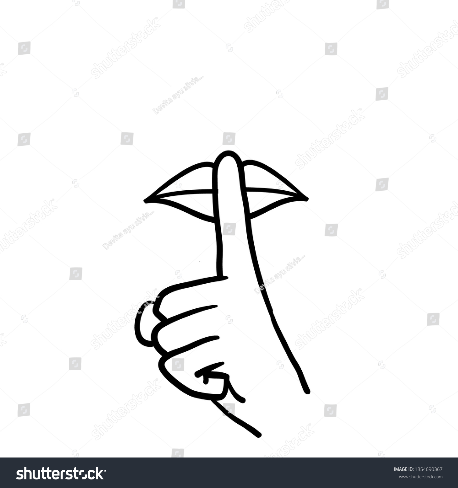 Hand Drawn Hand On Lips Symbol Stock Vector (Royalty Free) 1854690367