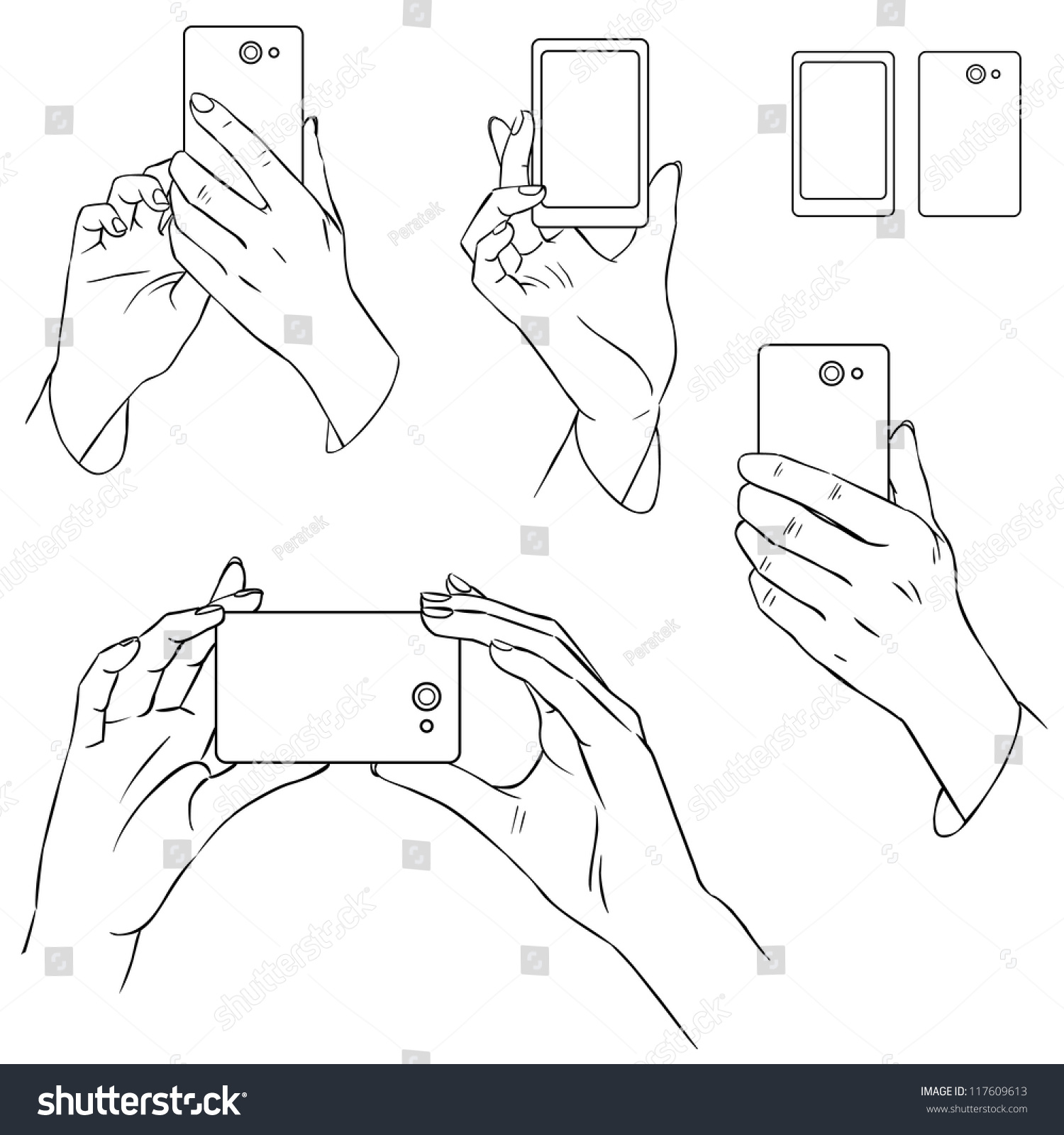 Hand Drawn Hands Mobile Phone Stock Vector (Royalty Free) 117609613