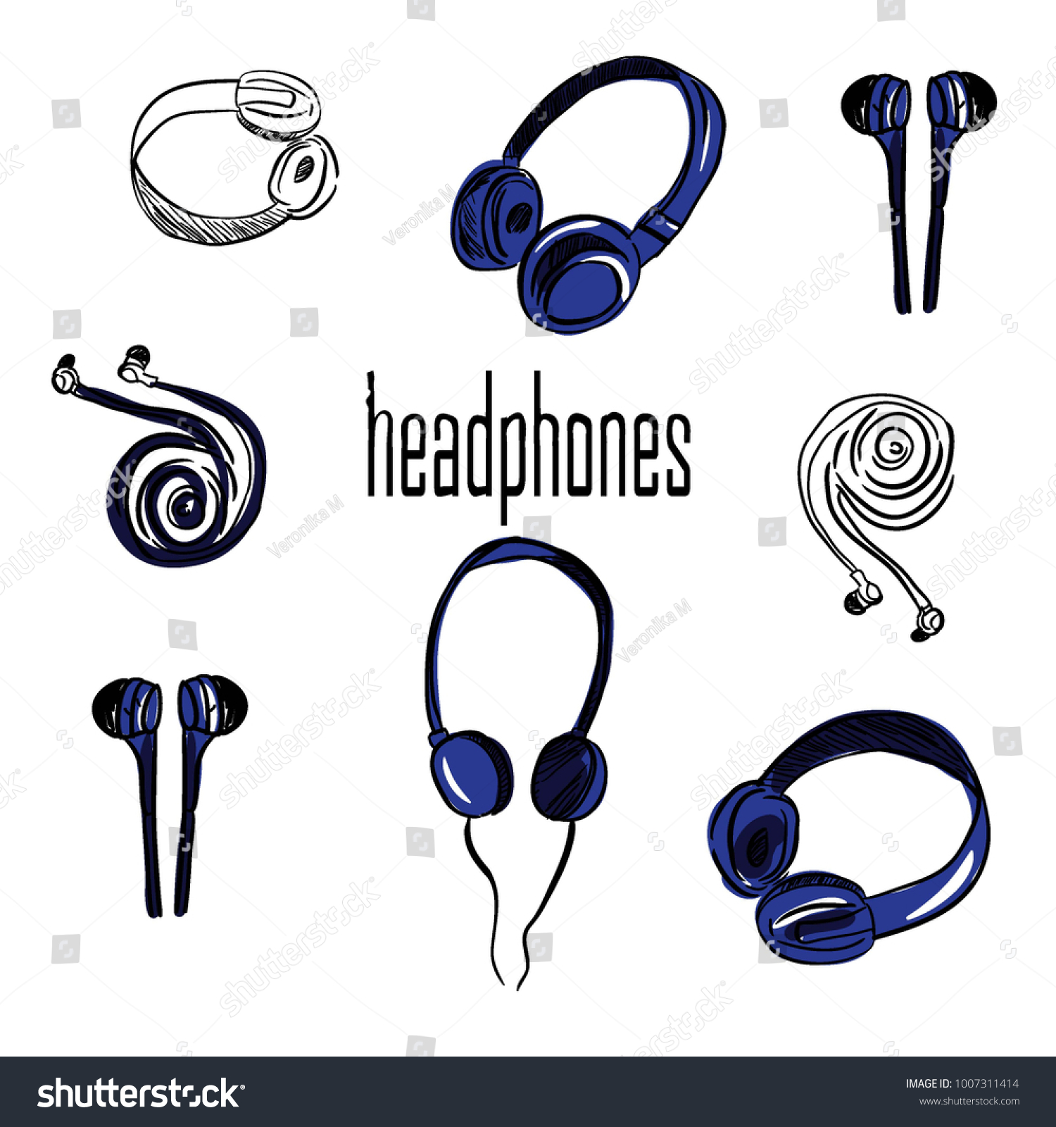 Hand Drawn Headphones Vector Illustration Stock Vector Royalty Free