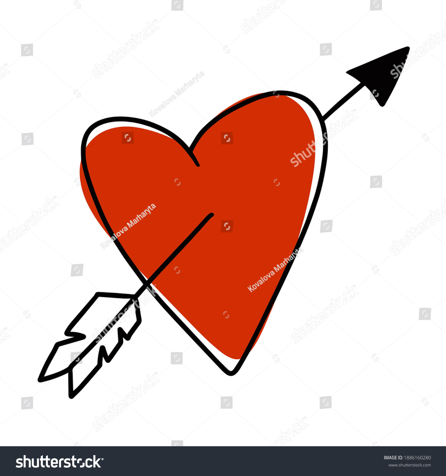 Hand Drawn Heart Pierced Arrow Symbol Vetor Stock Livre De Direitos 1886160280 Shutterstock