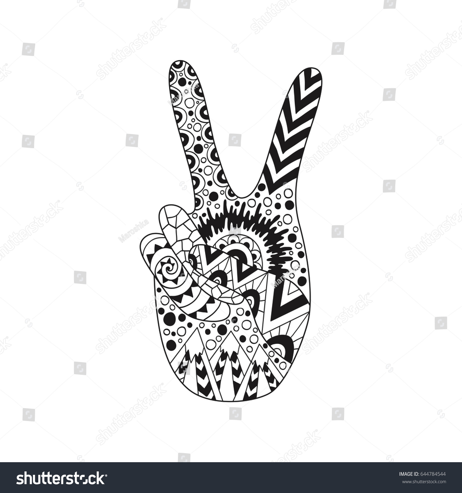 Hand drawn hippie peace symbol for anti stress colouring page Pattern for coloring book