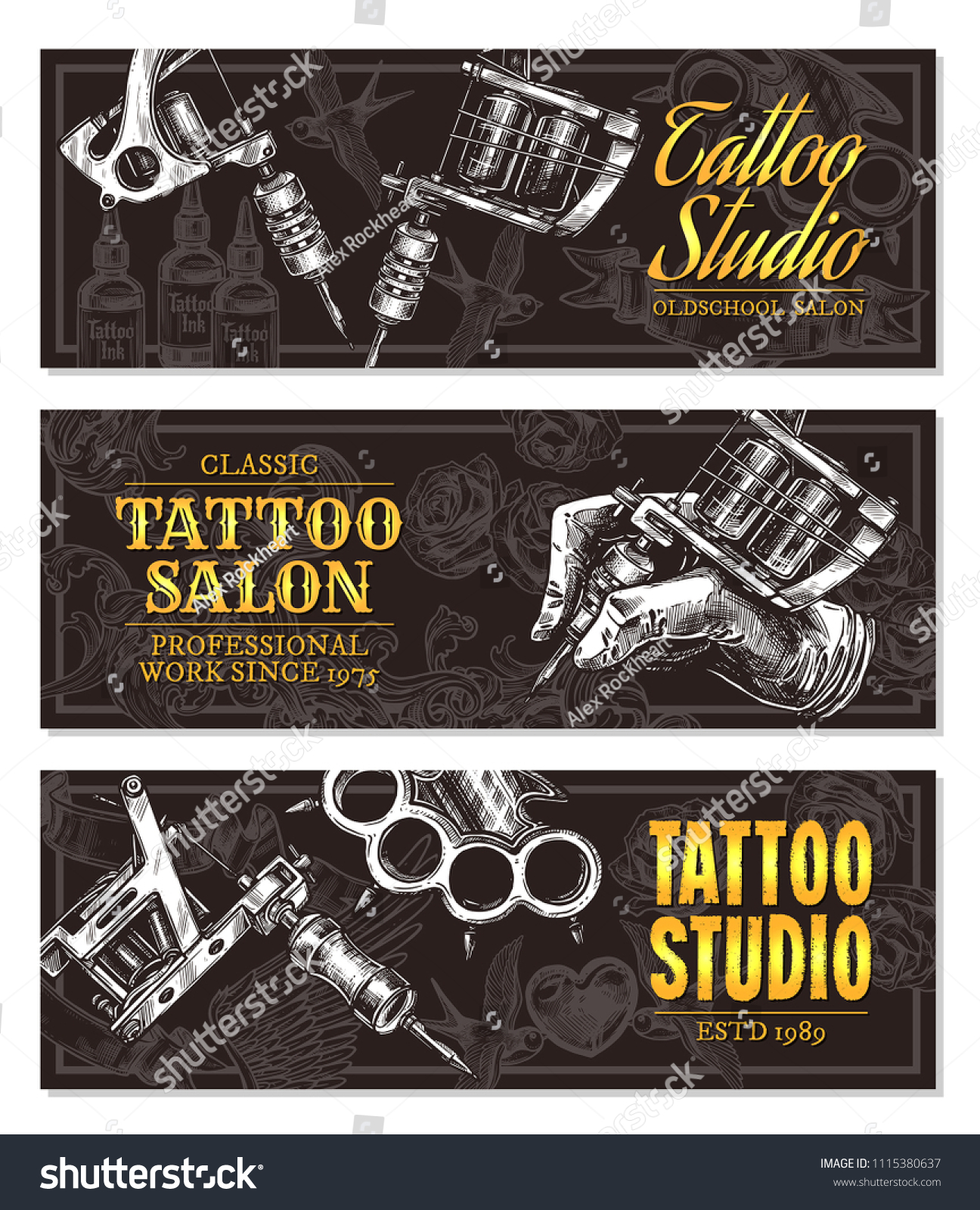 Hand Drawn Horizontal Vector Tattoo Studio Stock Vector Royalty Free
