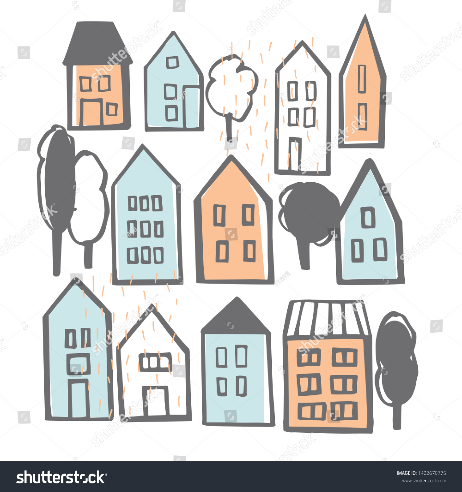 Hand Drawn Houses Vector Sketch Illustration Stock Vector (Royalty Free