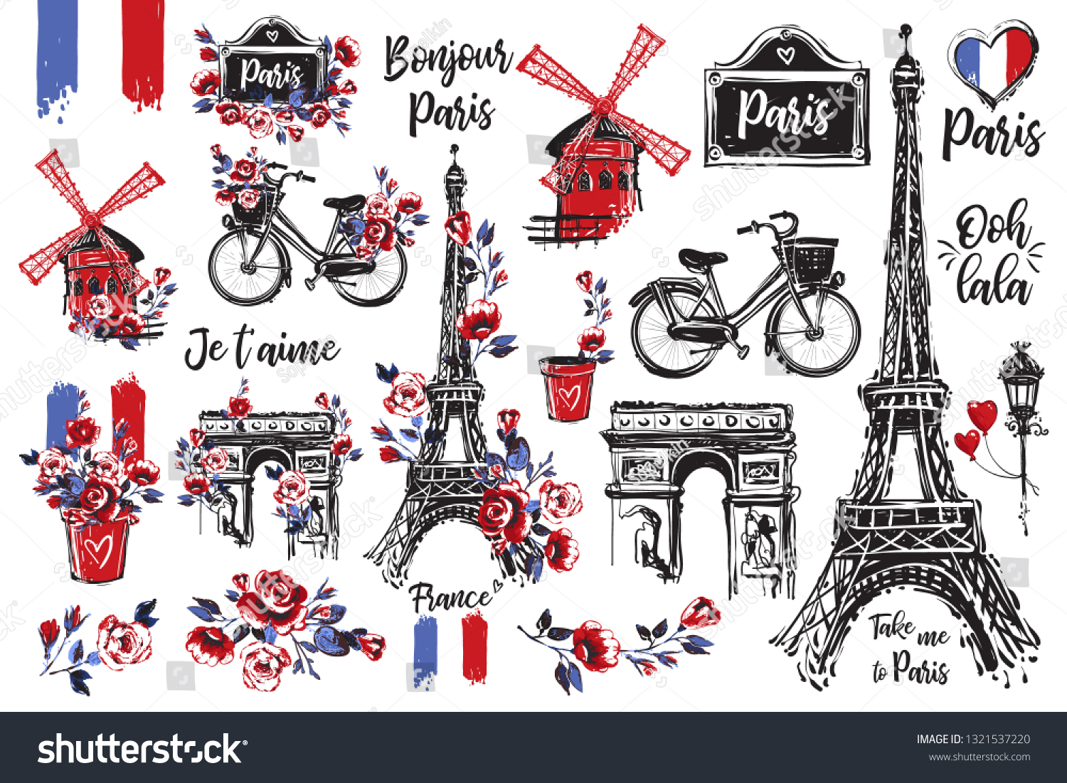 Hand Drawn Icon Set Paris Symbols Stock Vector Royalty Free