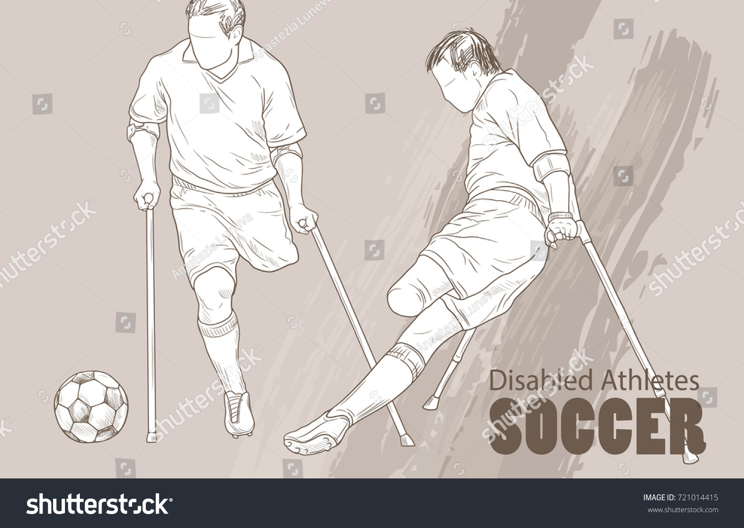 SVG of Hand drawn illustration. Amputee Football players. Vector sketch sport. Graphic silhouette of disabled athletes on crutches with a ball. Active people. Recreation lifestyle. Man. Handicapped people. svg