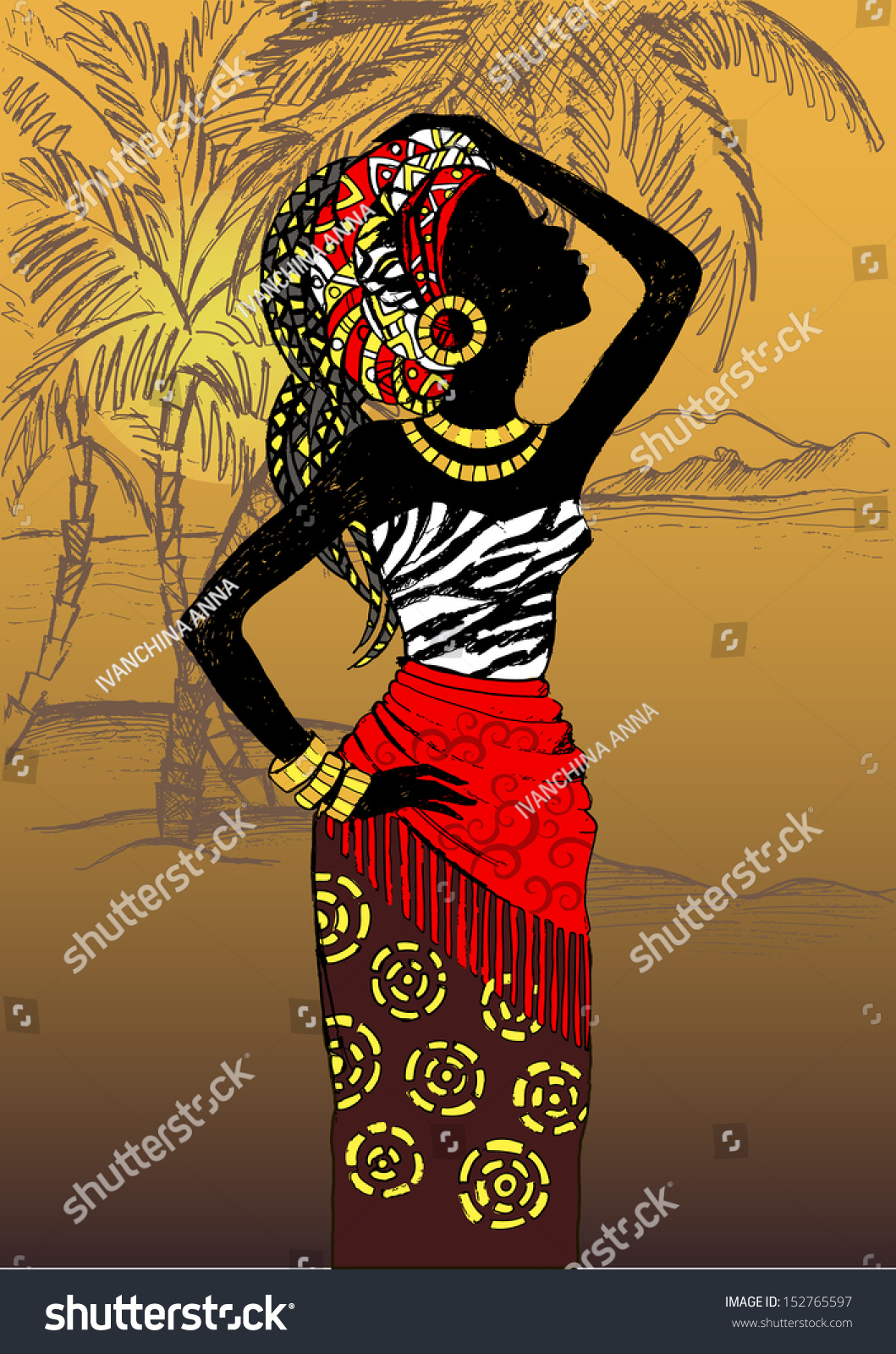 Hand Drawn Illustration Beautiful Black Womanafrican Stock Vector Royalty Free 152765597 